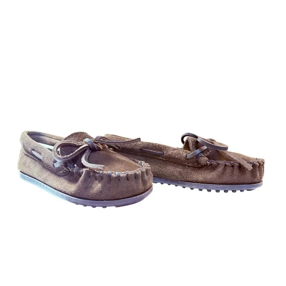 Minnetonka Kids Boat Moc Moccasins Sz 10 Chocolate Brown Leather NWB Style 2773